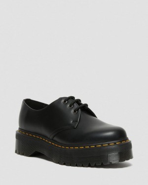 Plataformas Dr Martens 1461 Smooth Cuero Plataforma Shoes (Polished Smooth) Negras | DN25-P8FG