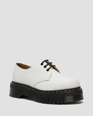 Plataformas Dr Martens 1461 Smooth Cuero Plataforma Shoes (Polished Smooth) Blancas | IB35-G3JP