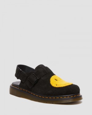 Sandalias Dr Martens Jorge Smiley® Napped Gamuza Destalonadas Mules (Long Napped Gamuza) Negras | FV03-H0MU