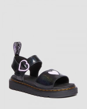 Sandalias Dr Martens Junior Marlowe Shimmer Heart Correa Sandals (Galaxy Shimmer) Negras | CF01-Q6KF