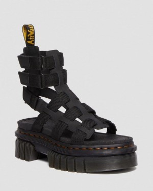 Sandalias Dr Martens Ricki Cuero Plataforma Gladiator Sandals (Ajax+Extra Tough 50/50) Negras | EO37-S1NC