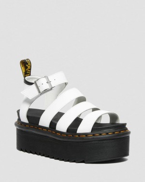 Sandalias de Plataforma Dr Martens Blaire Hydro Cuero Plataforma Correa Sandals (Hydro Cuero) Blancas | HK53-I5IU