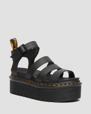 Sandalias de Plataforma Dr Martens Blaire Hydro Cuero Plataforma Correa Sandals (Hydro Cuero) Negras | XO12-D6CX