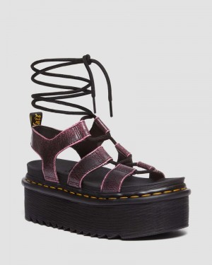 Sandalias de Plataforma Dr Martens Nartilla Distressed Cuero Plataforma Gladiator Sandals (Two Tone Rub Off) Negras Rosas | NE95-R1JX