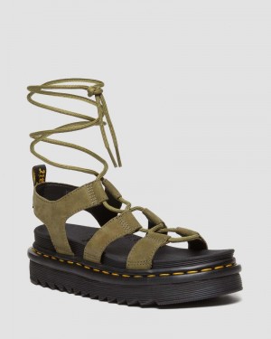 Sandalias de Plataforma Dr Martens Nartilla Tumbled Nubuck Cuero Gladiator Sandals (Tumbled Nubuck) Verde Oliva | EK92-O4VO