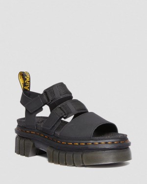 Sandalias de Plataforma Dr Martens Ricki Cuero 3-Correa Plataforma Sandals (Ajax+Extra Tough 50/50) Negras | BC13-O6HZ