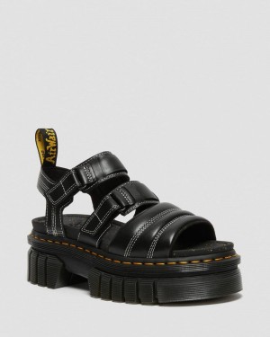 Sandalias de Plataforma Dr Martens Ricki Nappa Lux Cuero 3-Correa Sandals (Nappa Lux) Negras | DF78-T7OV