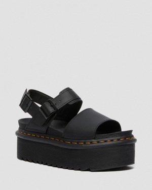 Sandalias de Plataforma Dr Martens Voss - Cuero Correa Plataforma Sandals (Hydro Cuero) Negras | UQ92-O0AY