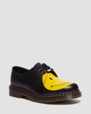 Zapatos Dr Martens 1461 Smiley Smooth Cuero Oxford Shoes (Smooth Cuero) Negras | OX68-X5GQ