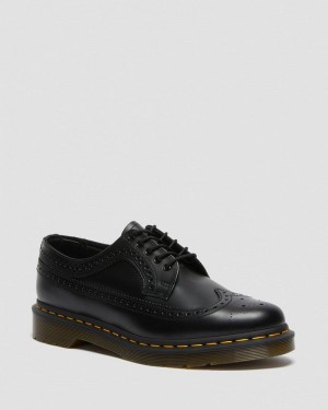 Zapatos Dr Martens 3989 Yellow Stitch Smooth Cuero Brogue Shoes (Smooth Cuero) Negras | PL60-X1TM