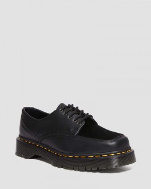 Zapatos Dr Martens 5-Eye Bex Square Puntera Hair-On & Cuero Shoes (Lucido + Hair On) Negras | HM84-G0SV