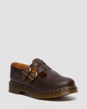 Zapatos Dr Martens 8065 Crazy Horse Cuero Mary Jane Shoes (Crazy Horse) Marrones Oscuro | CZ79-Y7LD