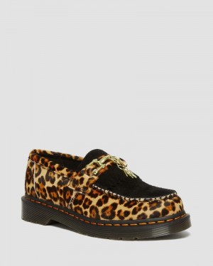 Zapatos Dr Martens Adrian Hair-On Leopard Print Snaffle Loafers (Hair On+Desert Oasis Gamuza) Leopardo Negras | XZ67-L9VK