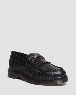 Zapatos Dr Martens Adrian Snaffle Pebble Grain Cuero Kiltie Loafers Negras | WB52-K2OE