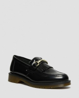 Zapatos Dr Martens Adrian Snaffle Smooth Cuero Kiltie Loafers (Polished Smooth) Negras | LX73-F7WX