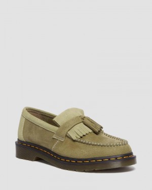 Zapatos Dr Martens Adrian Tumbled Nubuck Cuero Tassel Loafers (Tumbled Nubuck) Verde Oliva | EY94-P5JN