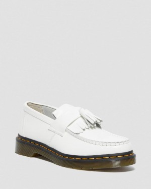 Zapatos Dr Martens Adrian Yellow Stitch Cuero Tassel Loafers (Smooth Cuero) Blancas | WV44-D0VH