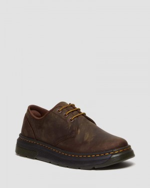 Zapatos Dr Martens Crewson Lo Crazy Horse Cuero Casuales Shoes (Crazy Horse) Marrones Oscuro | WJ84-M3WL