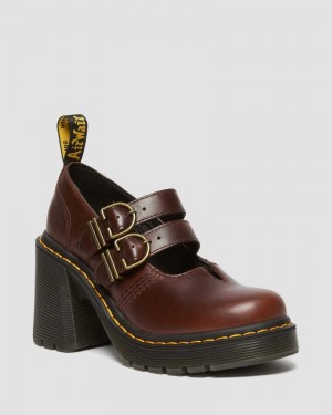 Zapatos Dr Martens Eviee Cuero Mary Jane Tacón Shoes Marrones Oscuro | QH20-G5KI