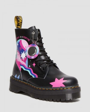 Zapatos Dr Martens Jadon Boot Loveis Wise Pride Platforms (Smooth Cuero) Negras | BD67-T9GU