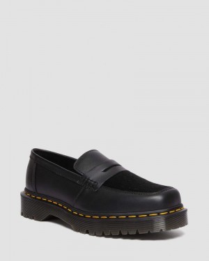 Zapatos Dr Martens Penton Bex Square Puntera Hair-On & Cuero Loafers (Lucido + Hair On) Negras | BH62-K6DW