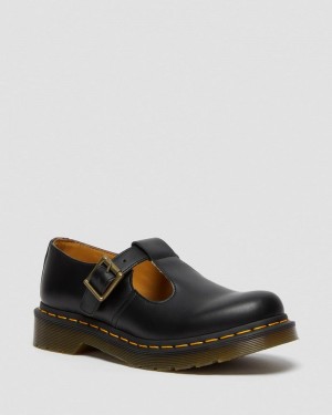 Zapatos Dr Martens Polley Smooth Cuero Mary Janes (Smooth Cuero) Negras | HJ98-X6HR