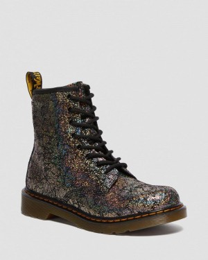 Zapatos Dr Martens Youth 1460 Crinkle Metallic Encaje Up Boots (Disco Crinkle) Negras | HX54-A8DO