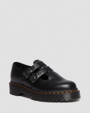 Zapatos de Plataforma Dr Martens 8065 II Bex Smooth Cuero Plataforma Mary Jane Shoes (Smooth Cuero) Negras | YU62-Y6SW