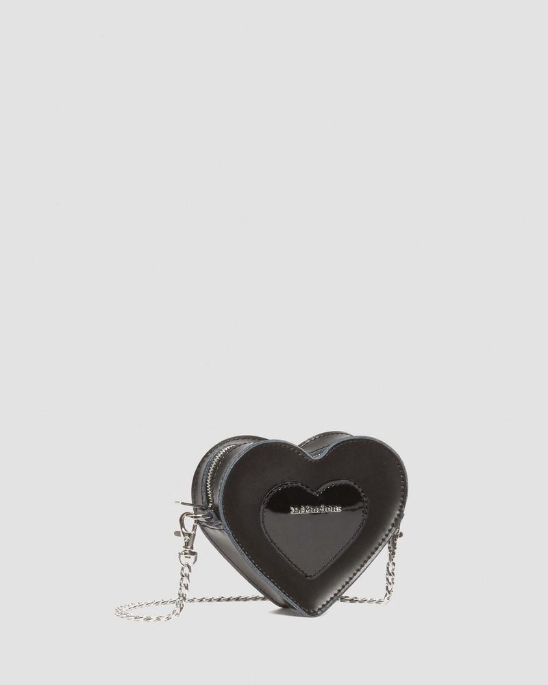 Bolsos y Mochilas Dr Martens Mini Heart Shaped Kiev & Charol Cuero Bag (Kiev+Charol Lamper) Negras | GR04-L2FW