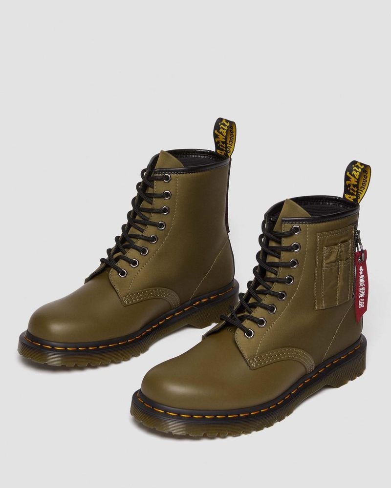 Botas Dr Martens 1460 Ben Alpha Industries Nylon & Cuero Encaje Up Boots Olive/Black | QL99-N3CH