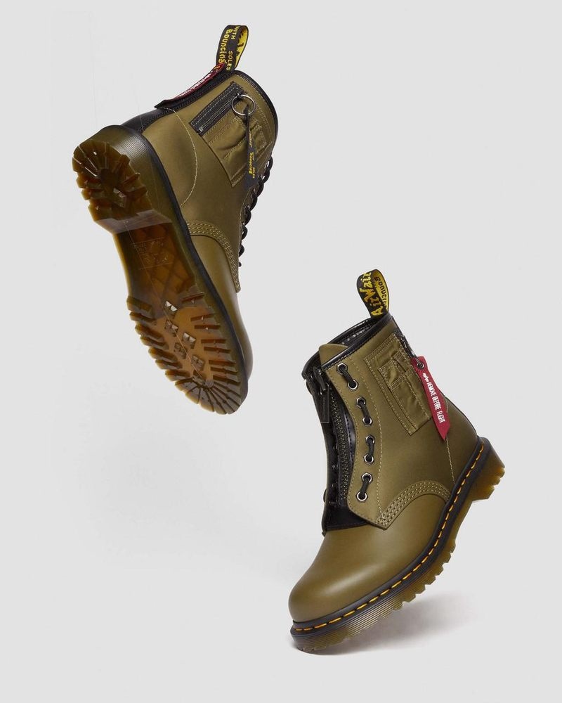 Botas Dr Martens 1460 Ben Alpha Industries Nylon & Cuero Encaje Up Boots Olive/Black | QL99-N3CH