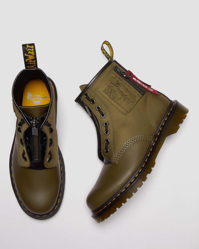 Botas Dr Martens 1460 Ben Alpha Industries Nylon & Cuero Encaje Up Boots Olive/Black | QL99-N3CH