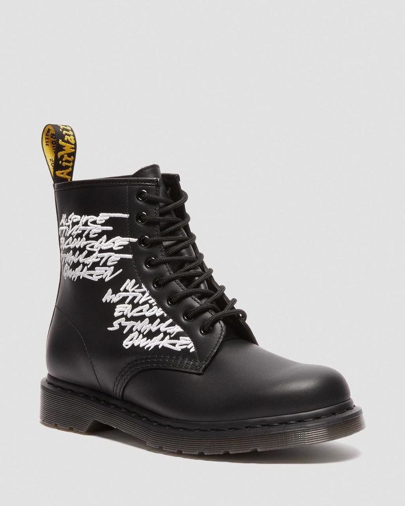 Botas Dr Martens 1460 Futura Embroidered Cuero Encaje Up Boots (Nappa Cuero) Negras | CD10-H8CZ