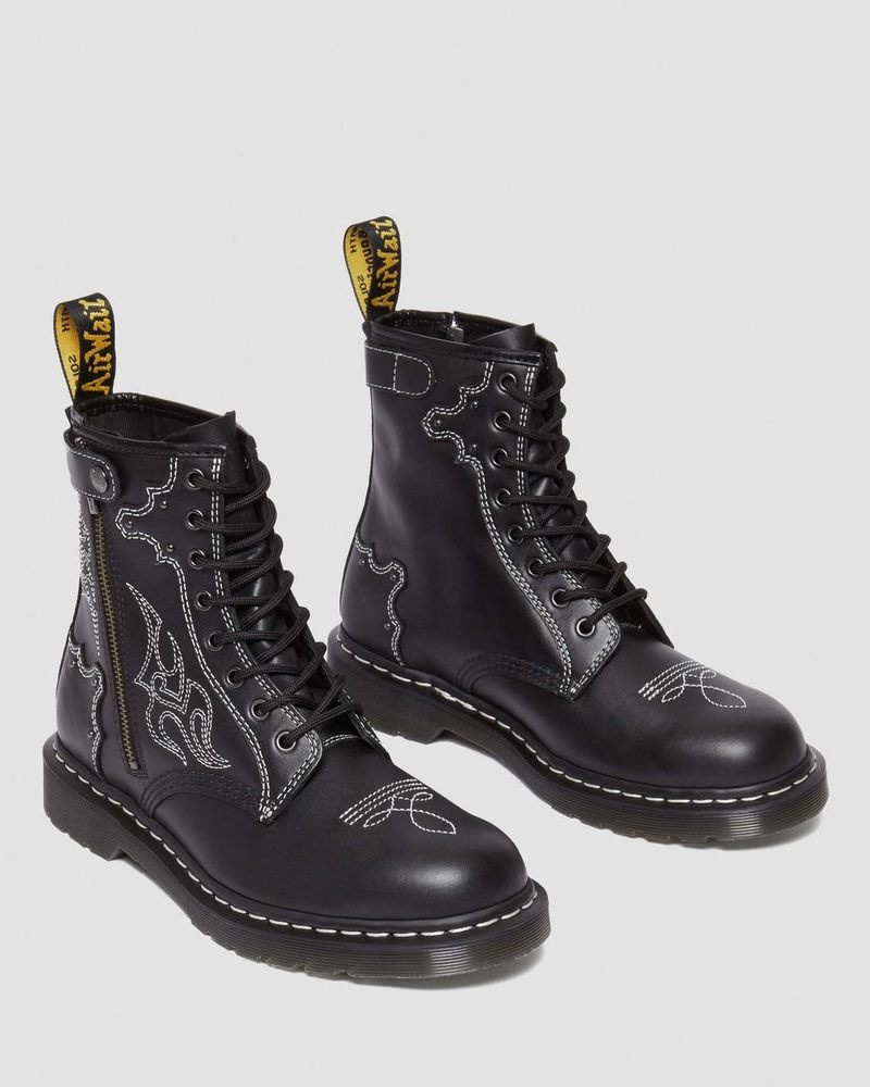 Botas Dr Martens 1460 Gothic Americana Cuero Encaje Up Boots (Wanama) Negras | YM62-D1MW