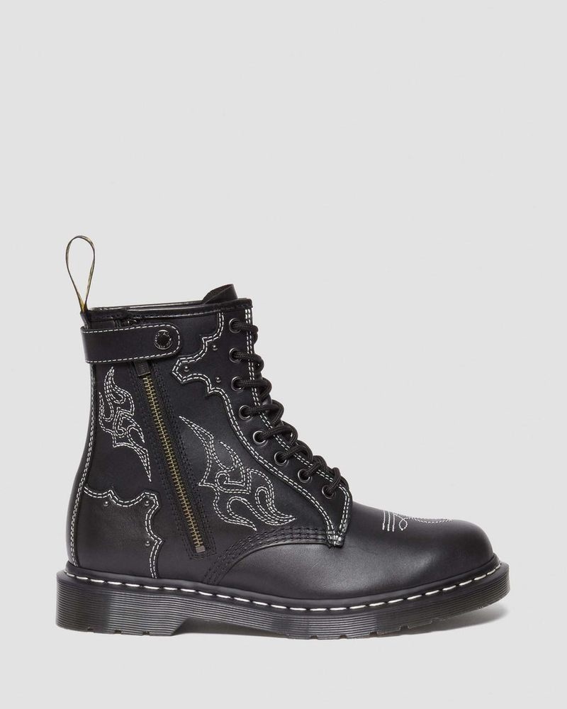 Botas Dr Martens 1460 Gothic Americana Cuero Encaje Up Boots (Wanama) Negras | YM62-D1MW