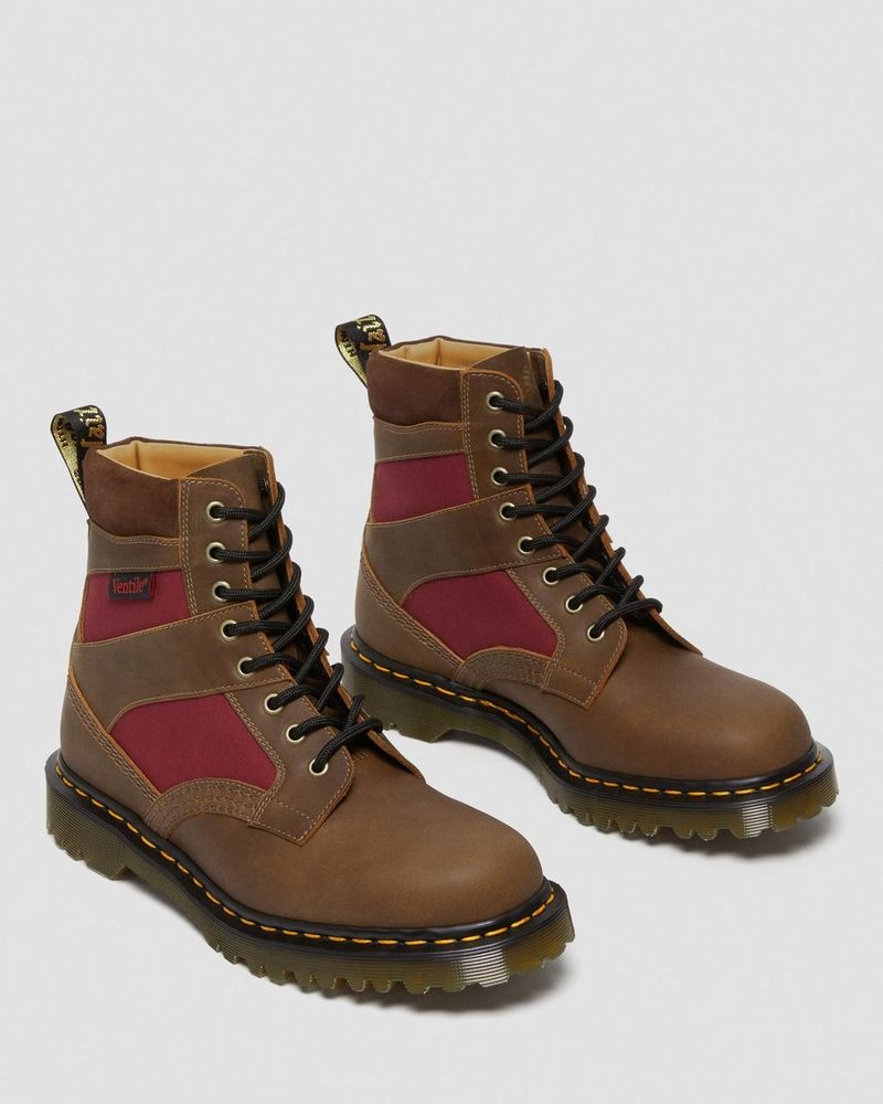 Botas Dr Martens 1460 Made in England Acolchado Panel Encaje Up Boots (Dockyard+Ventile+E.H. Gamuza) Brown/Oxblood | PL00-F0JQ