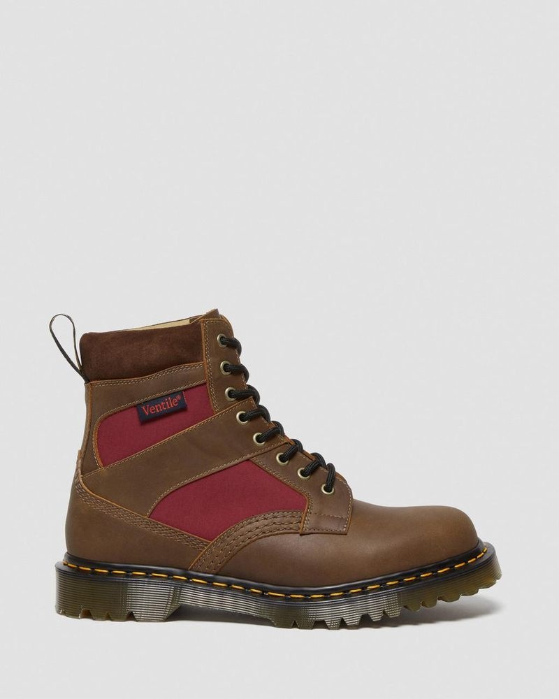 Botas Dr Martens 1460 Made in England Acolchado Panel Encaje Up Boots (Dockyard+Ventile+E.H. Gamuza) Brown/Oxblood | PL00-F0JQ