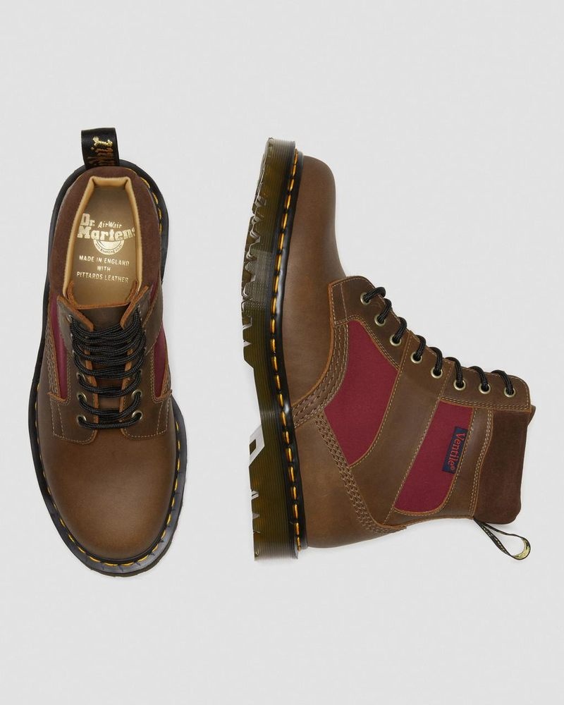 Botas Dr Martens 1460 Made in England Acolchado Panel Encaje Up Boots (Dockyard+Ventile+E.H. Gamuza) Brown/Oxblood | PL00-F0JQ