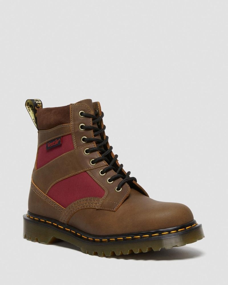 Botas Dr Martens 1460 Made in England Acolchado Panel Encaje Up Boots (Dockyard+Ventile+E.H. Gamuza) Brown/Oxblood | PL00-F0JQ