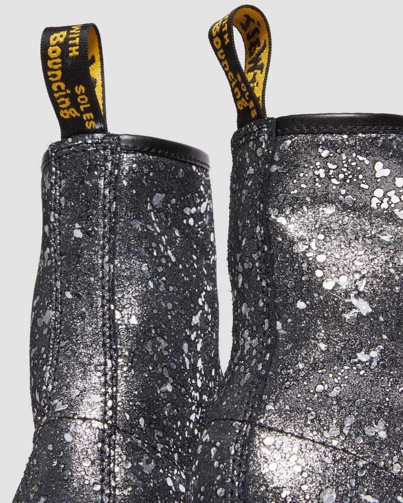 Botas Dr Martens 1460 Metallic Splatter Gamuza Encaje Up Boots (Metallic Paint Splatter Gamuza) Negras | NB79-E8EH