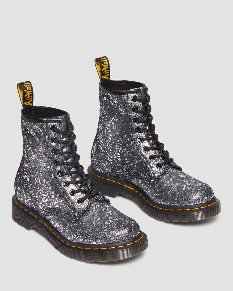 Botas Dr Martens 1460 Metallic Splatter Gamuza Encaje Up Boots (Metallic Paint Splatter Gamuza) Negras | NB79-E8EH