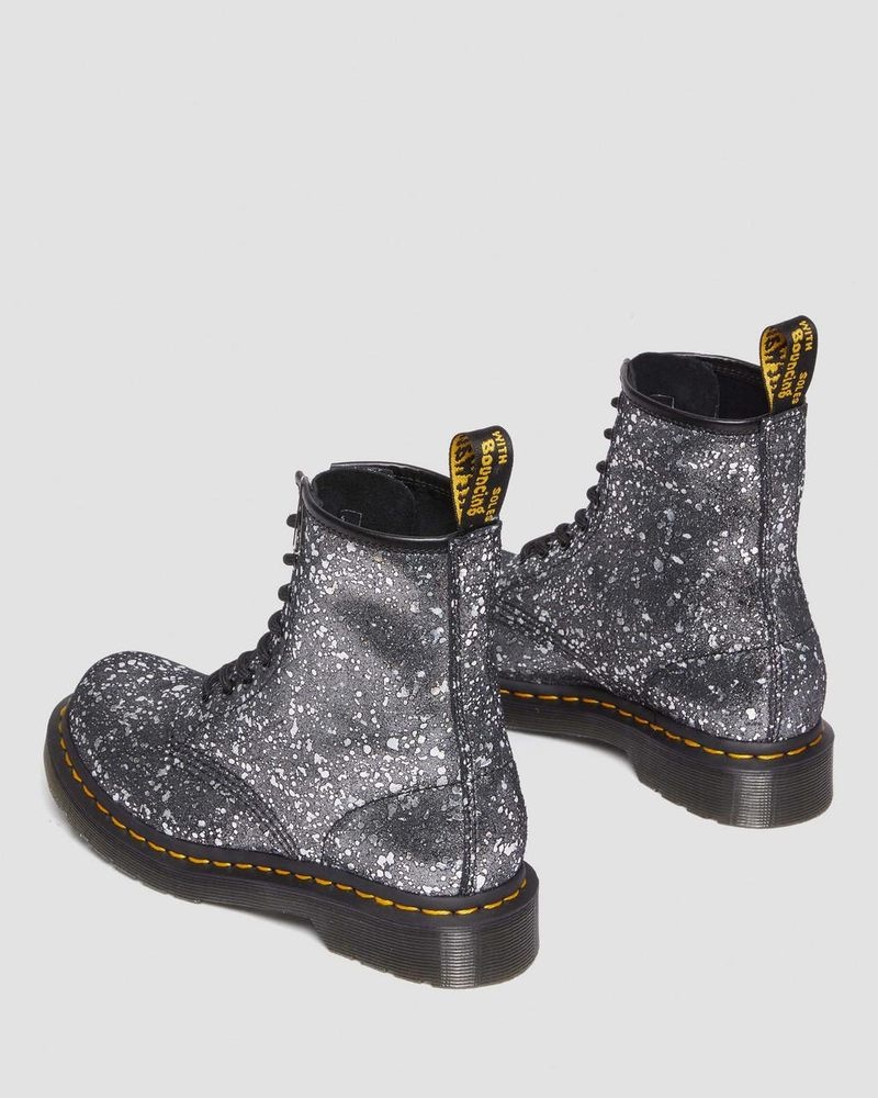 Botas Dr Martens 1460 Metallic Splatter Gamuza Encaje Up Boots (Metallic Paint Splatter Gamuza) Negras | NB79-E8EH