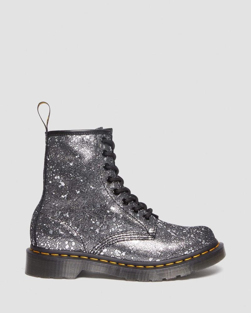 Botas Dr Martens 1460 Metallic Splatter Gamuza Encaje Up Boots (Metallic Paint Splatter Gamuza) Negras | NB79-E8EH