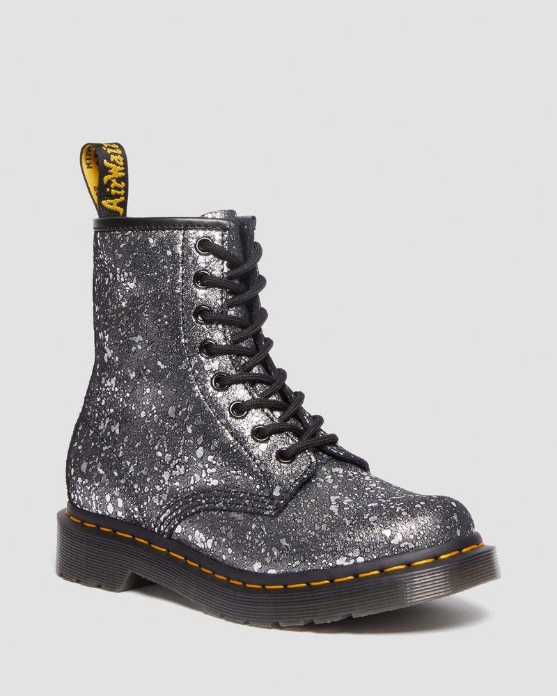 Botas Dr Martens 1460 Metallic Splatter Gamuza Encaje Up Boots (Metallic Paint Splatter Gamuza) Negras | NB79-E8EH