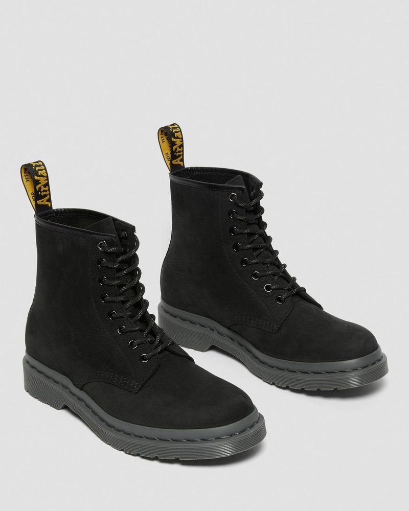 Botas Dr Martens 1460 Mono Milled Nubuck Cuero Encaje Up Boots (Milled Nubuck Wp) Negras | BE21-V7JB