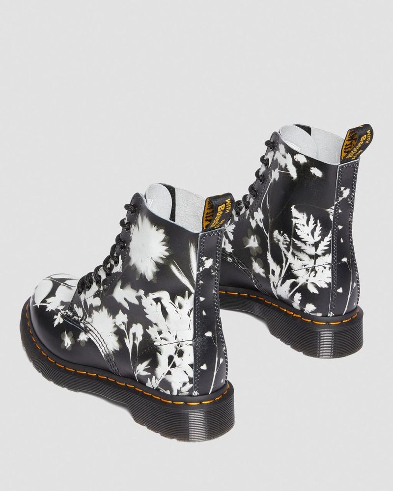 Botas Dr Martens 1460 Pascal Floral Shadow Cuero Encaje Up Boots (Backhand) Negras Blancas | NA34-N9BI