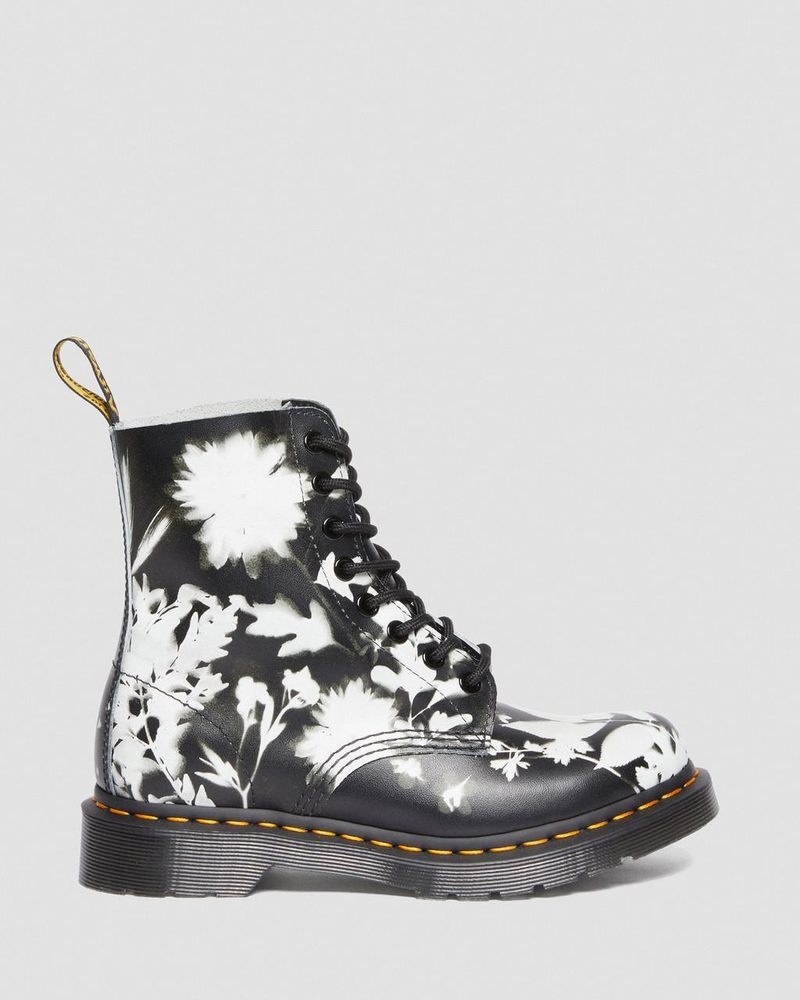 Botas Dr Martens 1460 Pascal Floral Shadow Cuero Encaje Up Boots (Backhand) Negras Blancas | NA34-N9BI