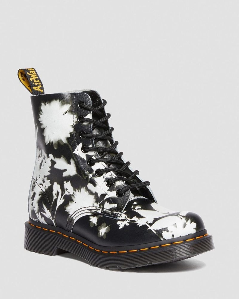 Botas Dr Martens 1460 Pascal Floral Shadow Cuero Encaje Up Boots (Backhand) Negras Blancas | NA34-N9BI