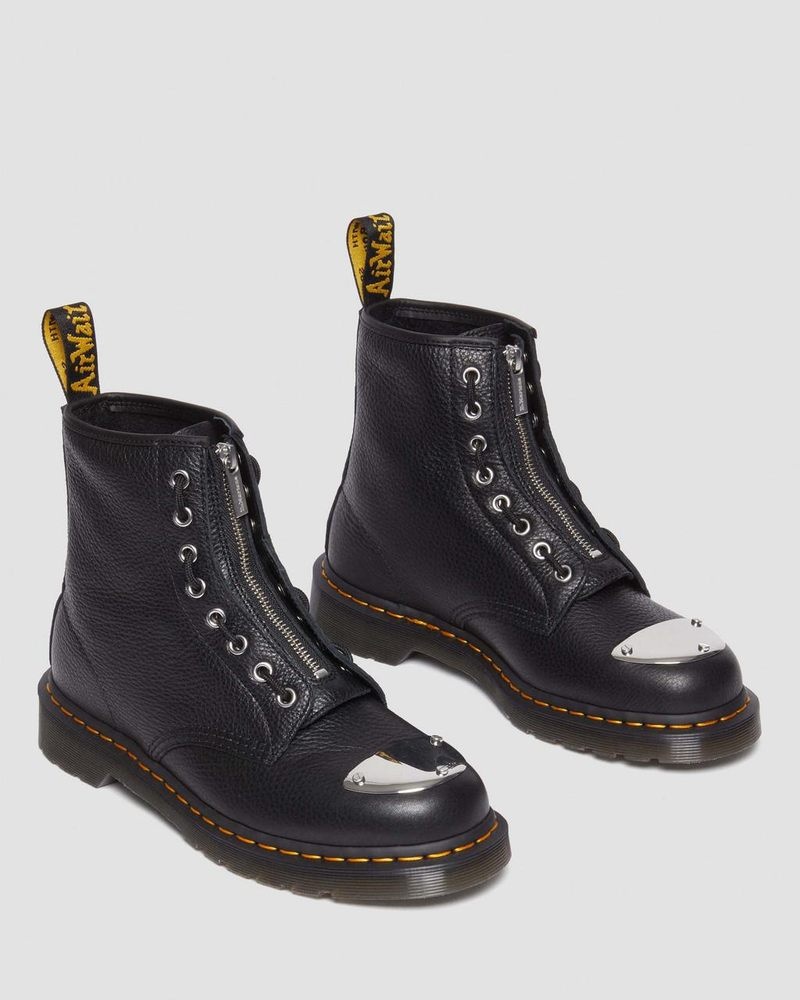 Botas Dr Martens 1460 Puntera Plate Lunar Cuero Jungle Zip Boots (Milled Nappa) Negras | ML39-V8DQ