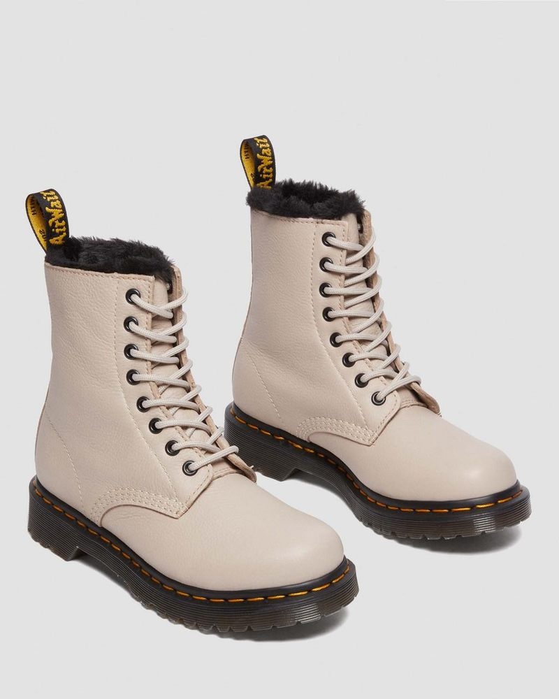 Botas Dr Martens 1460 Serena Faux Fur Forro Virginia Encaje Up Boots (Virginia) Vintage Taupe | AO22-C2CP